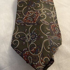 Vin Oscar De La Renta Tie‎ Silk Green Blue, Rust, Silver Wedding, Graduation